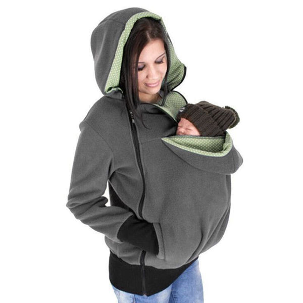 Winter Pregnant Sweatshirt Woman Kangaroo Hoodies with Parent Child Baby Carrier