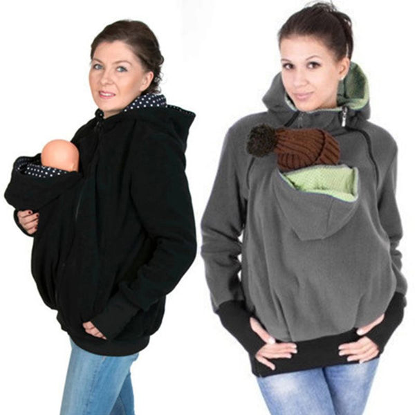 Winter Pregnant Sweatshirt Woman Kangaroo Hoodies with Parent Child Baby Carrier